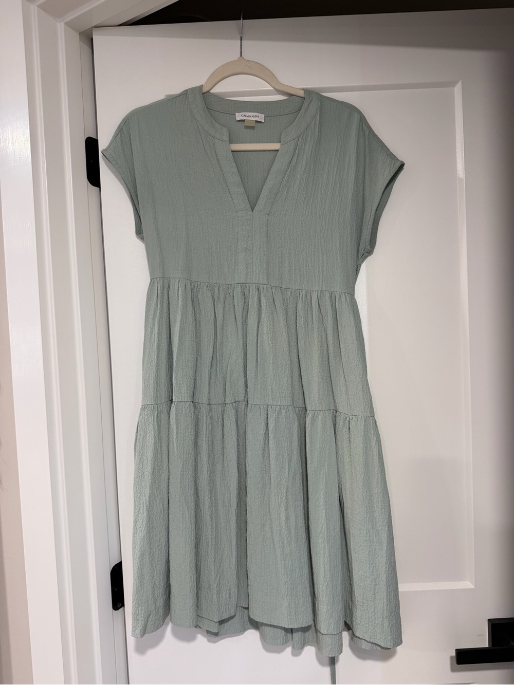 Calvin Klein Sage Tiered V-Neck Dress